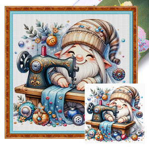 Sewing Machine Gnome - 30*30CM 18CT Stamped Cross Stitch