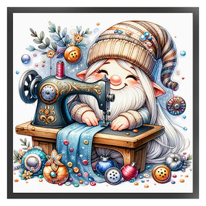 Sewing Machine Gnome - 30*30CM 18CT Stamped Cross Stitch