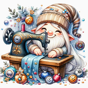 Sewing Machine Gnome - 30*30CM 18CT Stamped Cross Stitch