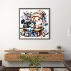 Sewing Machine Gnome - 30*30CM 18CT Stamped Cross Stitch