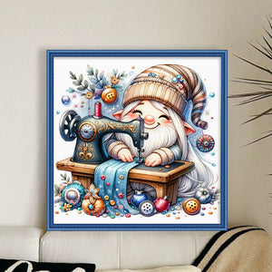 Sewing Machine Gnome - 30*30CM 18CT Stamped Cross Stitch