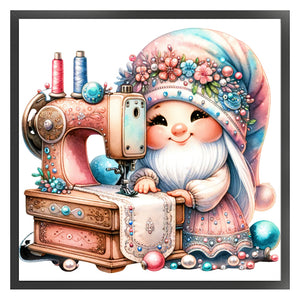 Sewing Machine Gnome - 30*30CM 18CT Stamped Cross Stitch