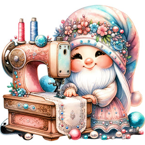 Sewing Machine Gnome - 30*30CM 18CT Stamped Cross Stitch