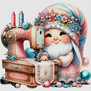 Sewing Machine Gnome - 30*30CM 18CT Stamped Cross Stitch