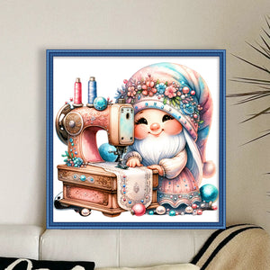 Sewing Machine Gnome - 30*30CM 18CT Stamped Cross Stitch