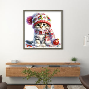 Winter Cat - 30*30CM 18CT Stamped Cross Stitch