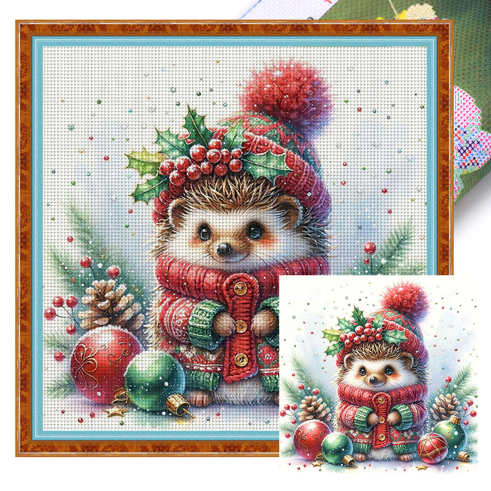 Winter Hedgehog - 30*30CM 18CT Stamped Cross Stitch