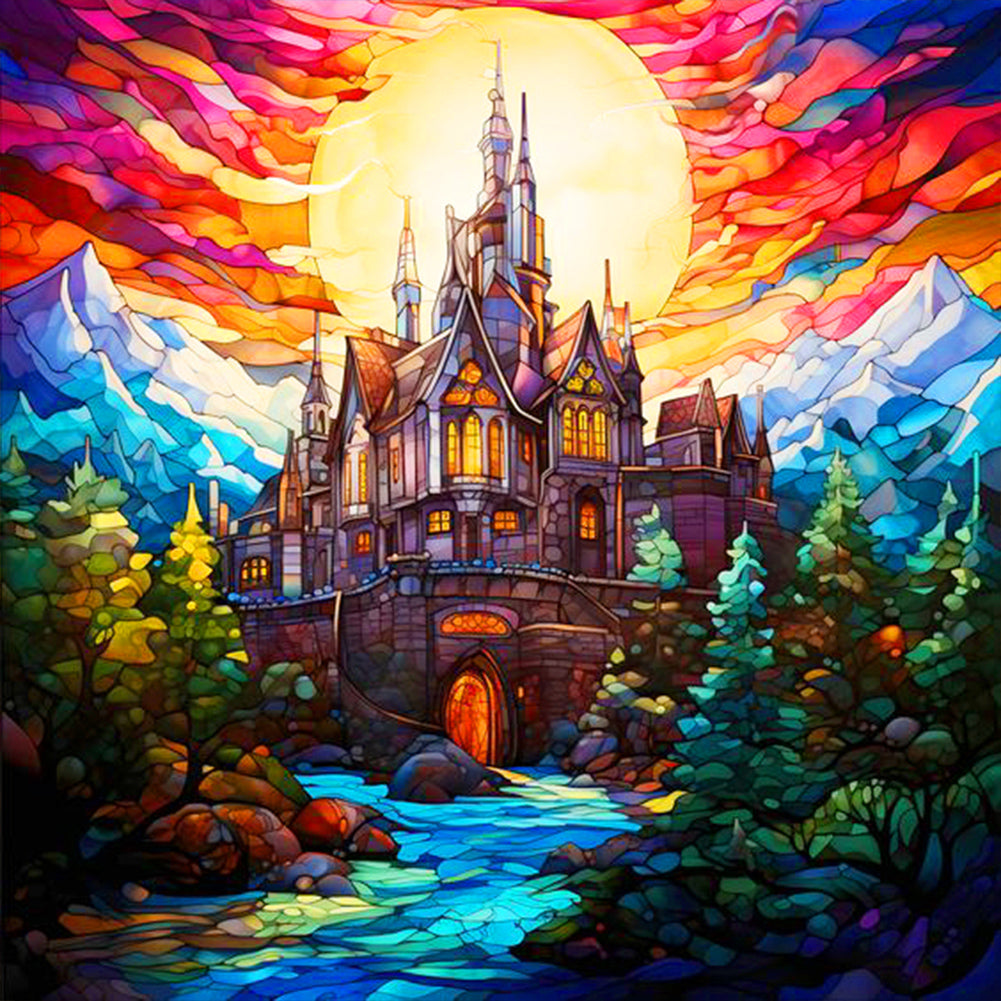 Glass Art Mountain Castle 30*30CM(Canvas) Full Round Drill Diamond Painting