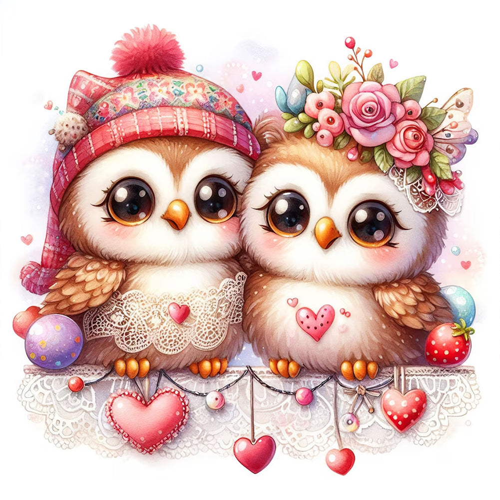 Pair Of Owls 30*30CM(Canvas) Full Round Drill Diamond Painting