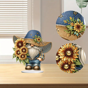 Special Shape Cute Gnome Table Top Diamond Painting Ornament Kit (Big Sunflower)