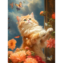 Load image into Gallery viewer, Cat Fluttering Butterfly 30*40CM(Canvas) Full Round Drill Diamond Painting
