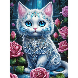 Cat Among Rose Bushes 30*40CM(Canvas) Full Round Drill Diamond Painting