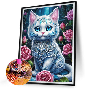 Cat Among Rose Bushes 30*40CM(Canvas) Full Round Drill Diamond Painting