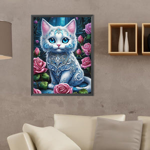 Cat Among Rose Bushes 30*40CM(Canvas) Full Round Drill Diamond Painting