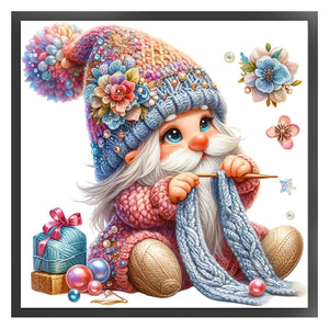 Gnome Knitting A Sweater - 45*45CM 11CT Stamped Cross Stitch