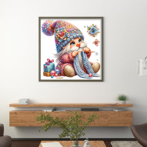 Gnome Knitting A Sweater - 45*45CM 11CT Stamped Cross Stitch