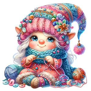 Gnome Knitting A Sweater - 45*45CM 11CT Stamped Cross Stitch