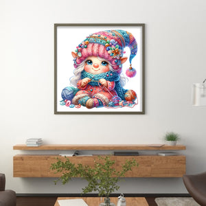 Gnome Knitting A Sweater - 45*45CM 11CT Stamped Cross Stitch