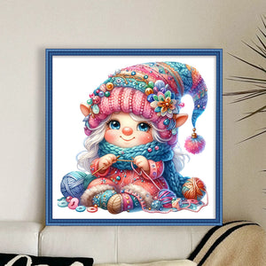 Gnome Knitting A Sweater - 45*45CM 11CT Stamped Cross Stitch