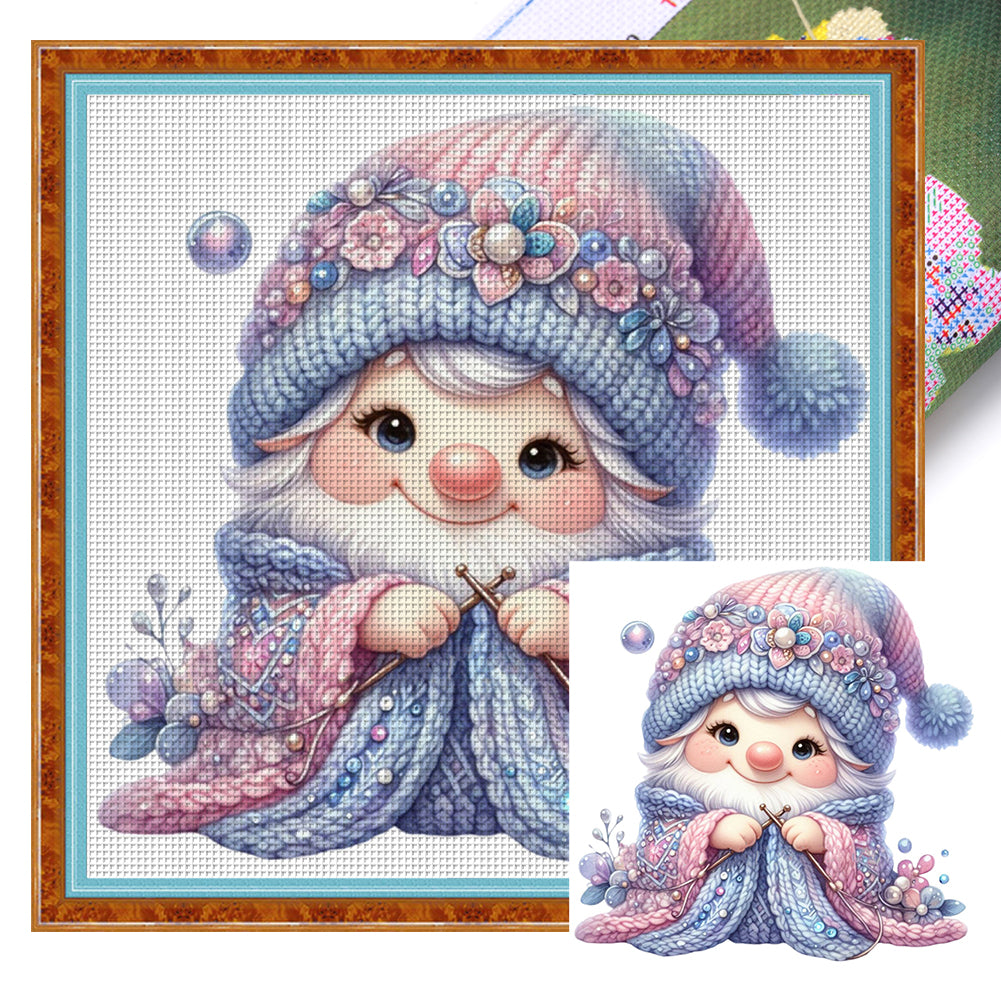 Gnome Knitting A Sweater - 45*45CM 11CT Stamped Cross Stitch