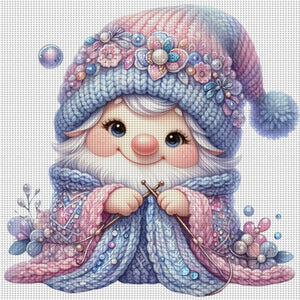 Gnome Knitting A Sweater - 45*45CM 11CT Stamped Cross Stitch