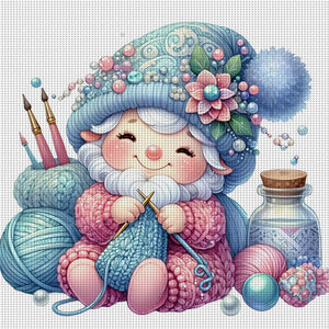 Gnome Knitting A Sweater - 45*45CM 11CT Stamped Cross Stitch