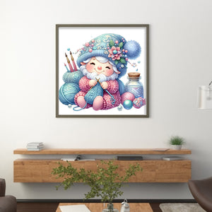 Gnome Knitting A Sweater - 45*45CM 11CT Stamped Cross Stitch