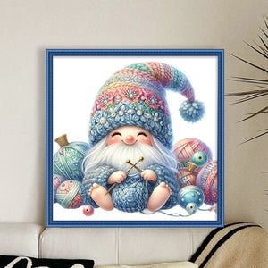 Gnome Knitting A Sweater - 45*45CM 11CT Stamped Cross Stitch