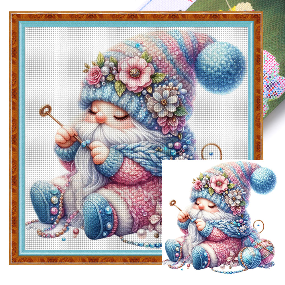 Gnome Knitting A Sweater - 45*45CM 11CT Stamped Cross Stitch