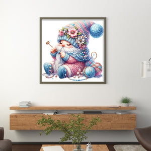 Gnome Knitting A Sweater - 45*45CM 11CT Stamped Cross Stitch