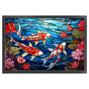 Glass Painting-Fish In The Pond - 60*40CM 11CT Stamped Cross Stitch