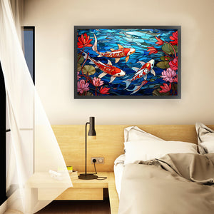 Glass Painting-Fish In The Pond - 60*40CM 11CT Stamped Cross Stitch