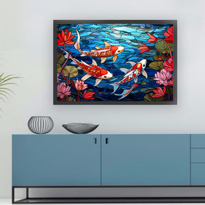 Glass Painting-Fish In The Pond - 60*40CM 11CT Stamped Cross Stitch