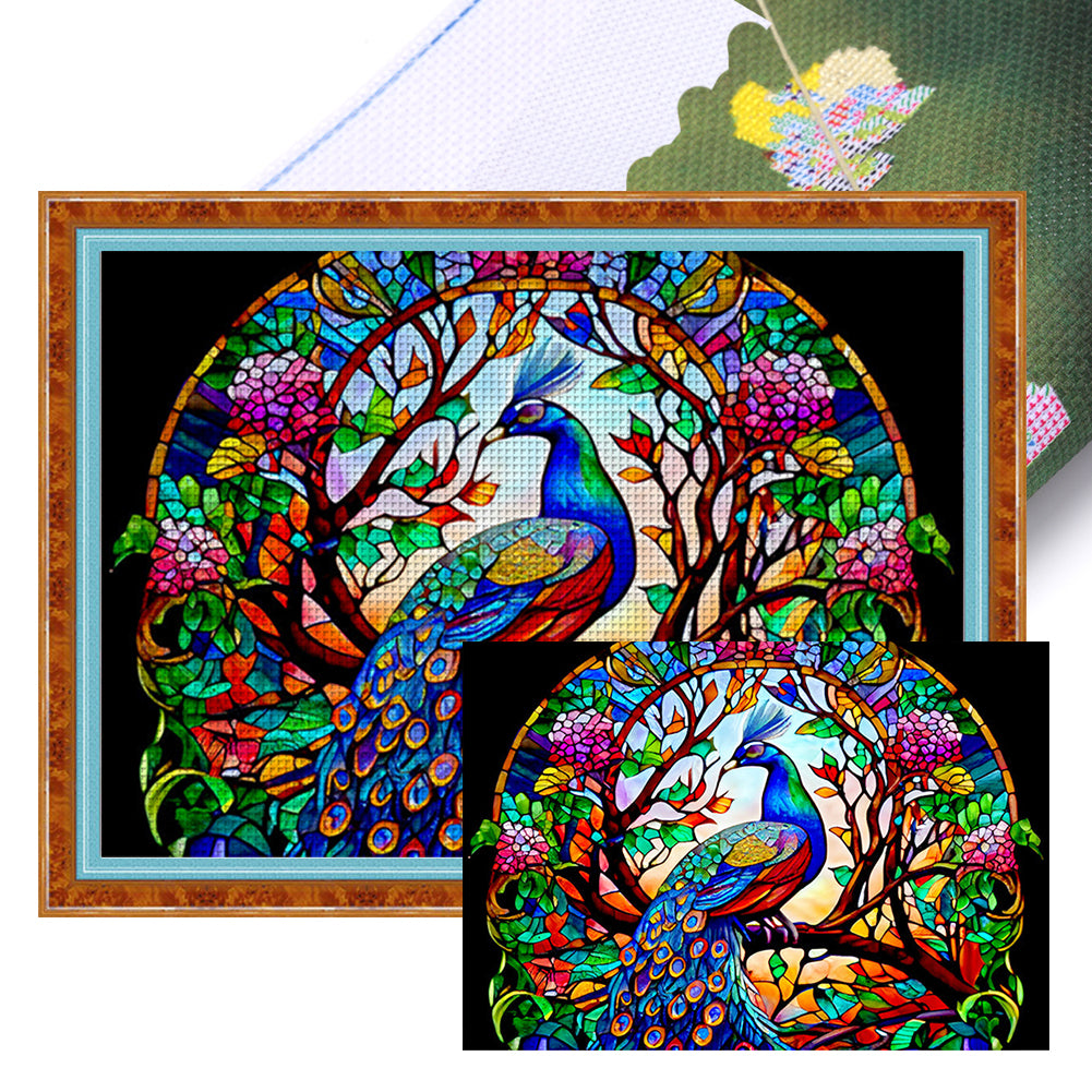 Glass Painting-Peacock - 60*45CM 11CT Stamped Cross Stitch