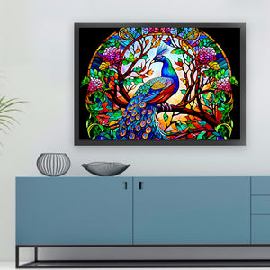 Glass Painting-Peacock - 60*45CM 11CT Stamped Cross Stitch