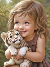 Load image into Gallery viewer, Little Girl Holding Tiger Cub 30*40CM(Canvas) Full Round Drill Diamond Painting
