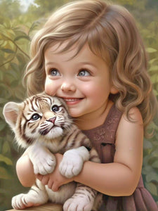 Little Girl Holding Tiger Cub 30*40CM(Canvas) Full Round Drill Diamond Painting