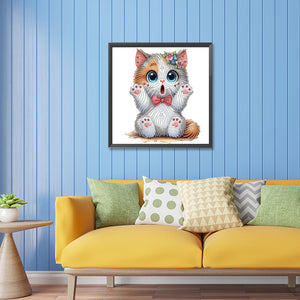 Surprised Cat 30*30CM(Canvas) Partial Special Shaped Drill Diamond Painting