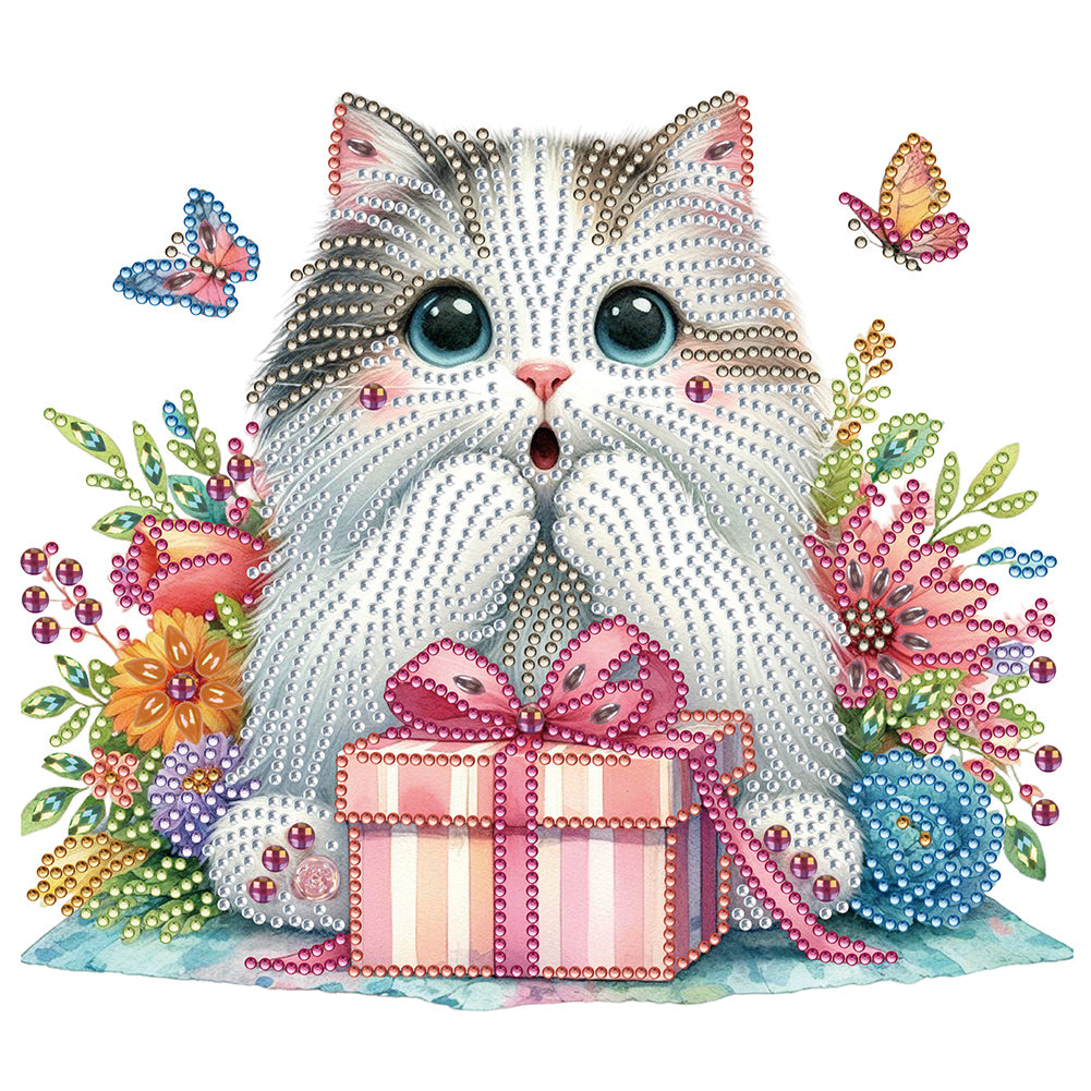 Surprised Cat 30*30CM(Canvas) Partial Special Shaped Drill Diamond Painting