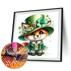 St Patrick Four Leaf Clover Fox 30*30CM(Canvas) Full Round Drill Diamond Painting