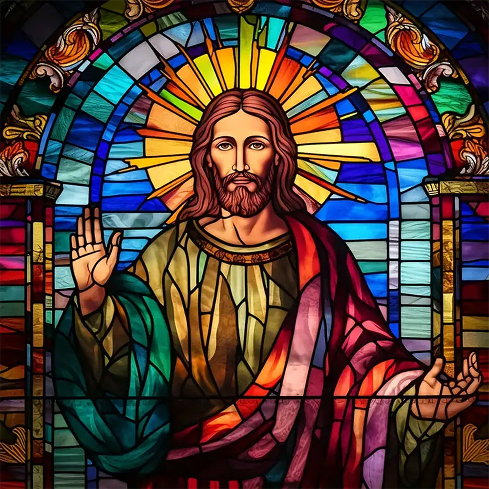 Glass Painting Jesus 40*40CM(Canvas) Full Round Drill Diamond Painting