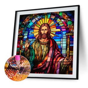 Glass Painting Jesus 40*40CM(Canvas) Full Round Drill Diamond Painting