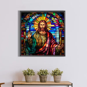 Glass Painting Jesus 40*40CM(Canvas) Full Round Drill Diamond Painting