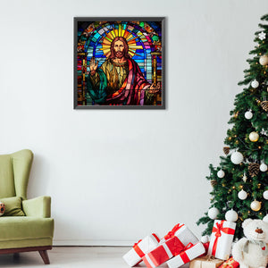 Glass Painting Jesus 40*40CM(Canvas) Full Round Drill Diamond Painting