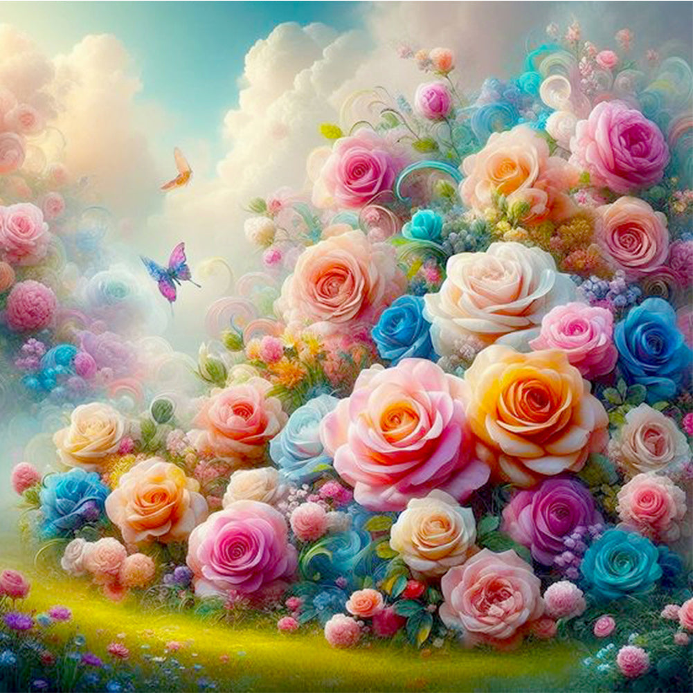 Colorful Flowers On The Floating Island 30*30CM(Canvas) Full Round Drill Diamond Painting