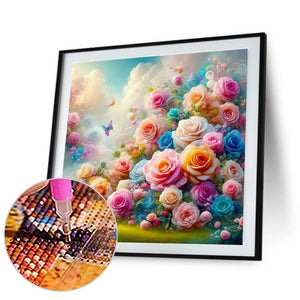 Colorful Flowers On The Floating Island 30*30CM(Canvas) Full Round Drill Diamond Painting