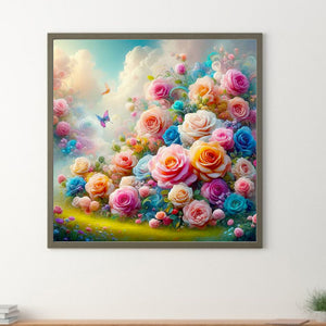 Colorful Flowers On The Floating Island 30*30CM(Canvas) Full Round Drill Diamond Painting