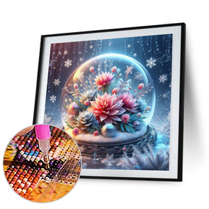 Beautiful Flowers In Crystal Ball 30*30CM(Canvas) Full Round Drill Diamond Painting
