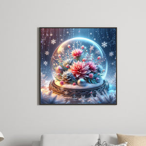 Beautiful Flowers In Crystal Ball 30*30CM(Canvas) Full Round Drill Diamond Painting
