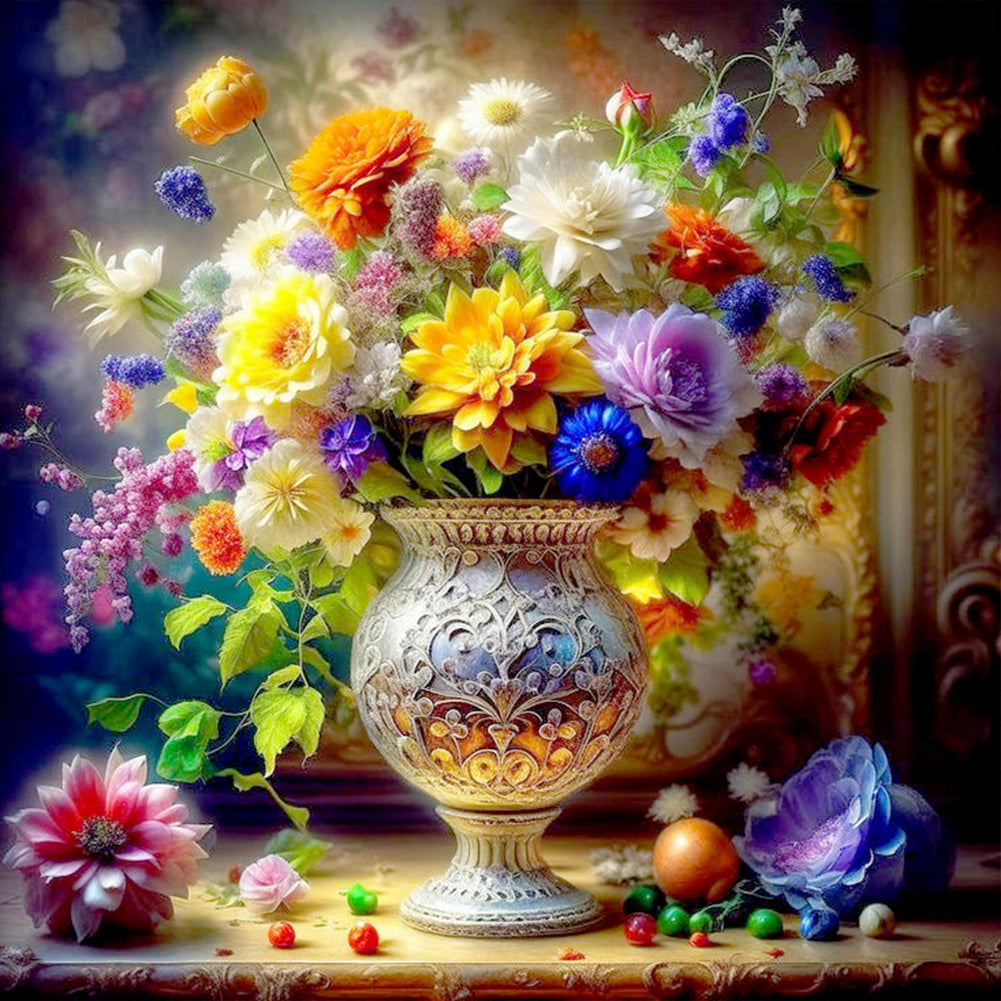 Classic Elegant Beautiful Colorful Flowers 30*30CM(Canvas) Full Round Drill Diamond Painting